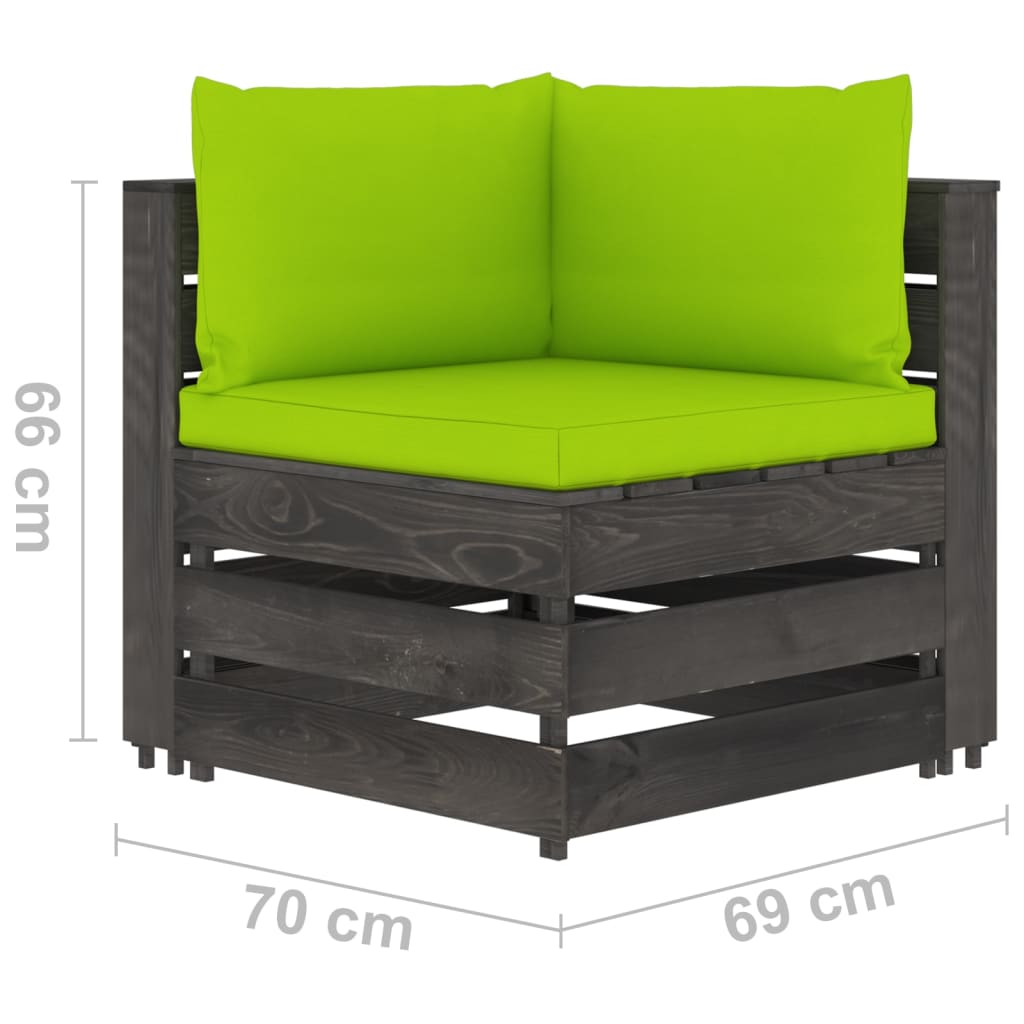 Canapea de colț modulară cu perne, gri, lemn tratat - Lando