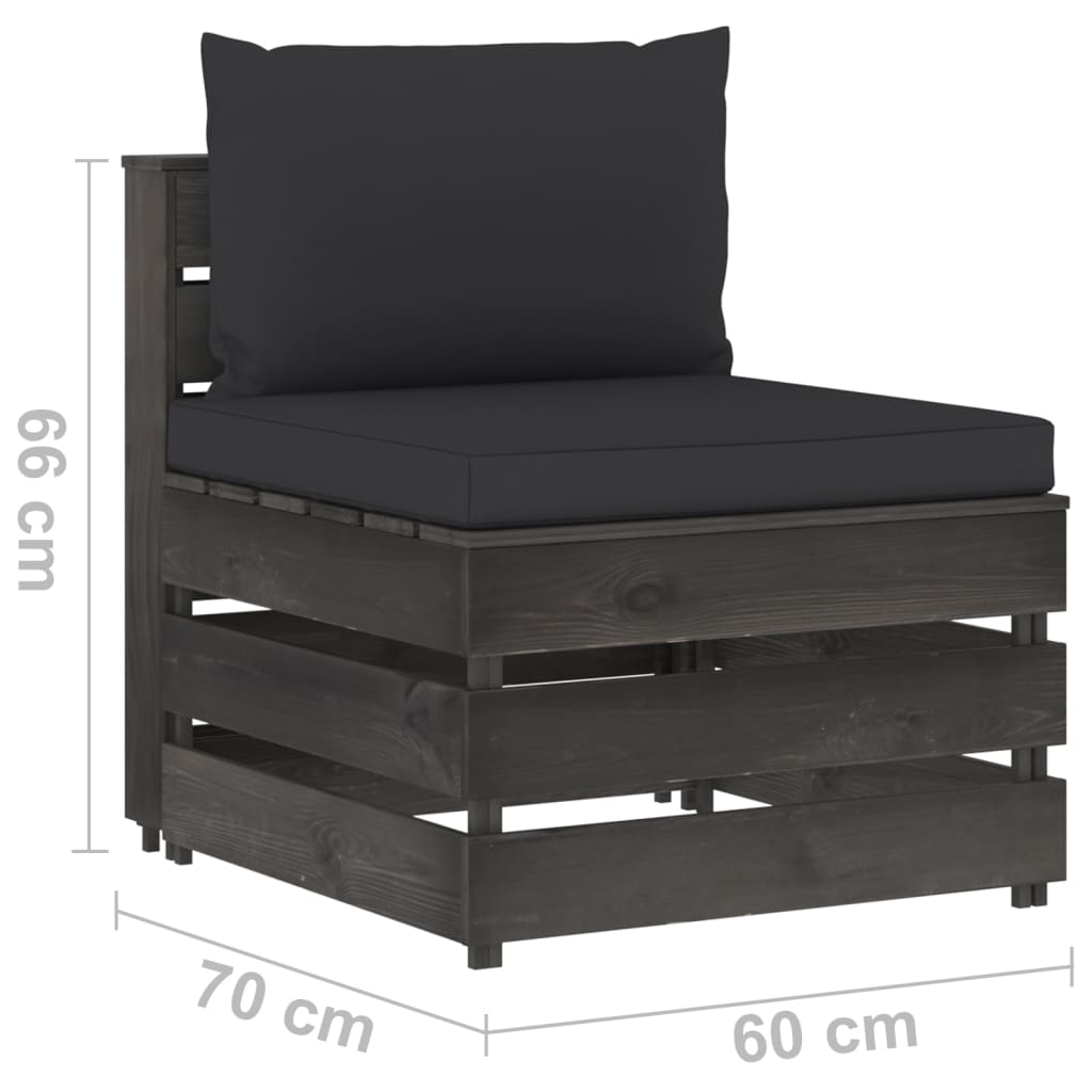 Set mobilier de grădină cu perne, 9 piese, gri, lemn tratat - Lando