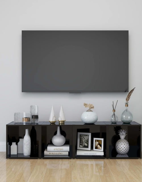 Загрузите изображение в средство просмотра галереи, Comode TV, 2 buc., negru extralucios, 37x35x37 cm, PAL Lando - Lando
