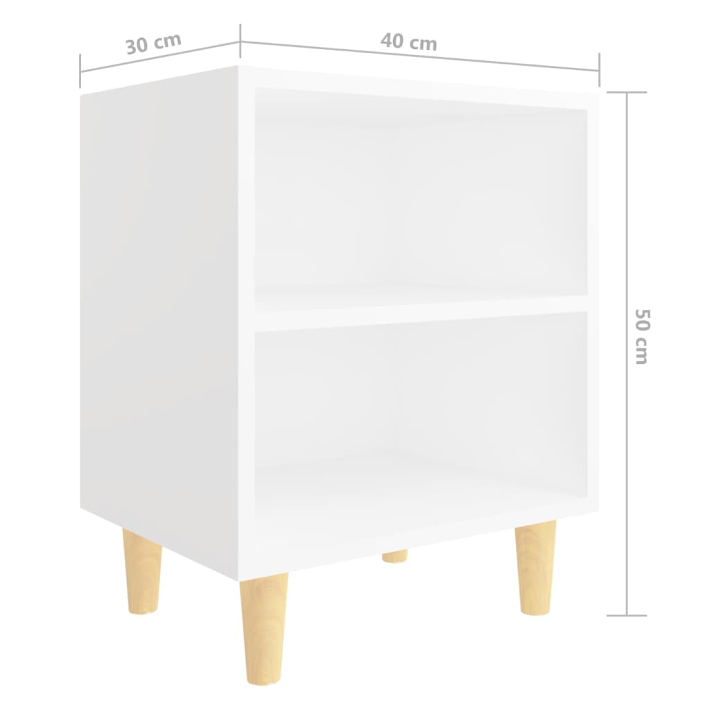 Noptiere cu picioare lemn masiv, 2 buc., alb, 40x30x50 cm - Lando