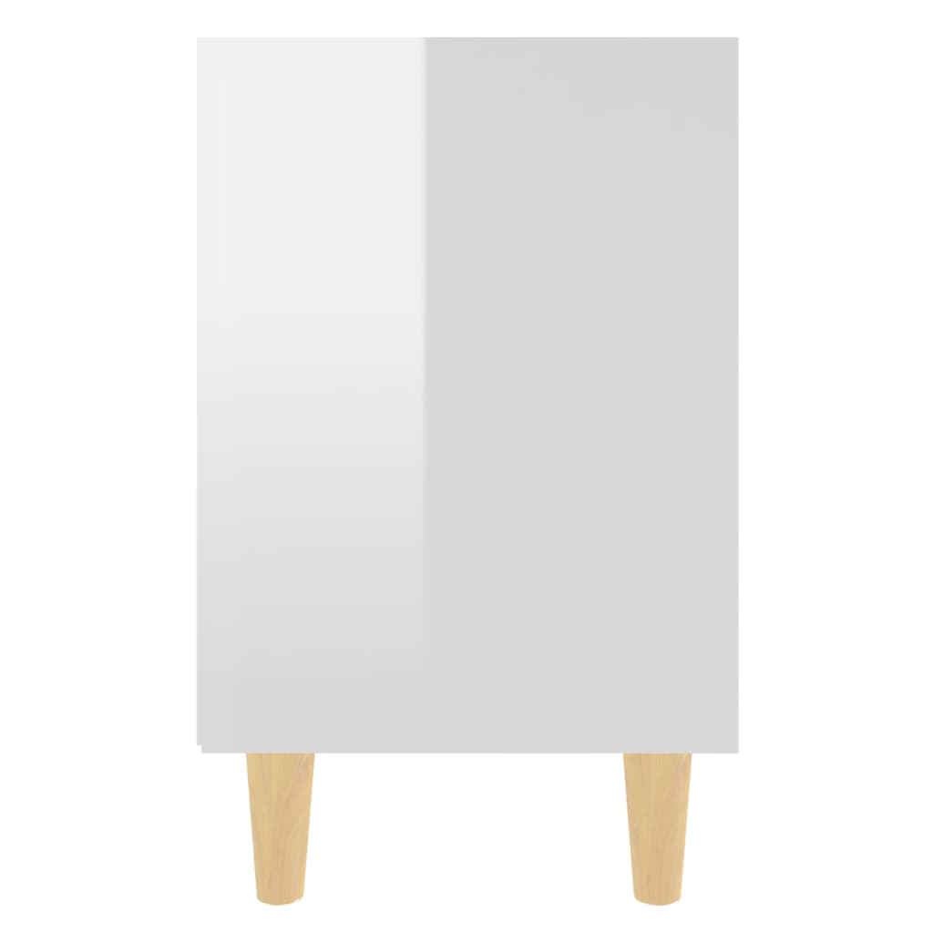 Noptiere cu picioare lemn, 2 buc, alb extralucios, 40x30x50 cm - Lando