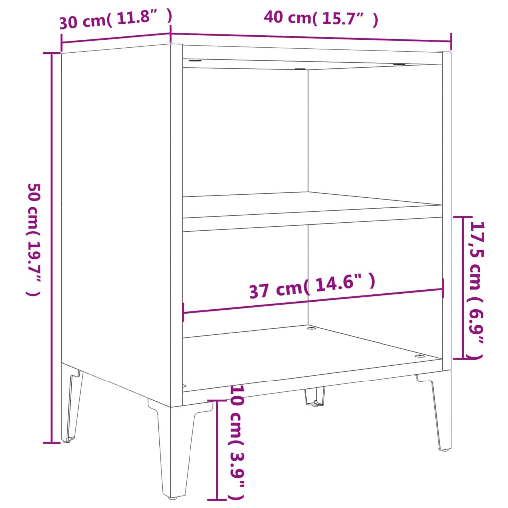 Noptiere cu picioare metalice, 2 buc, negru, 40x30x50 cm - Lando