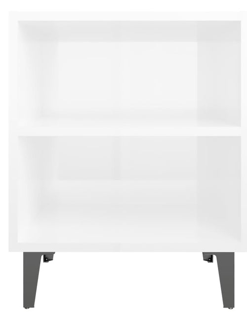 Încărcați imaginea în vizualizatorul Galerie, Noptieră cu picioare metalice, alb extralucios, 40x30x50 cm - Lando
