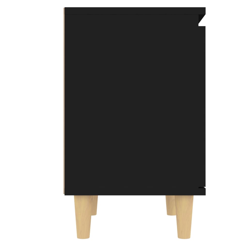 Noptieră cu picioare din lemn masiv, negru, 40x30x50 cm - Lando