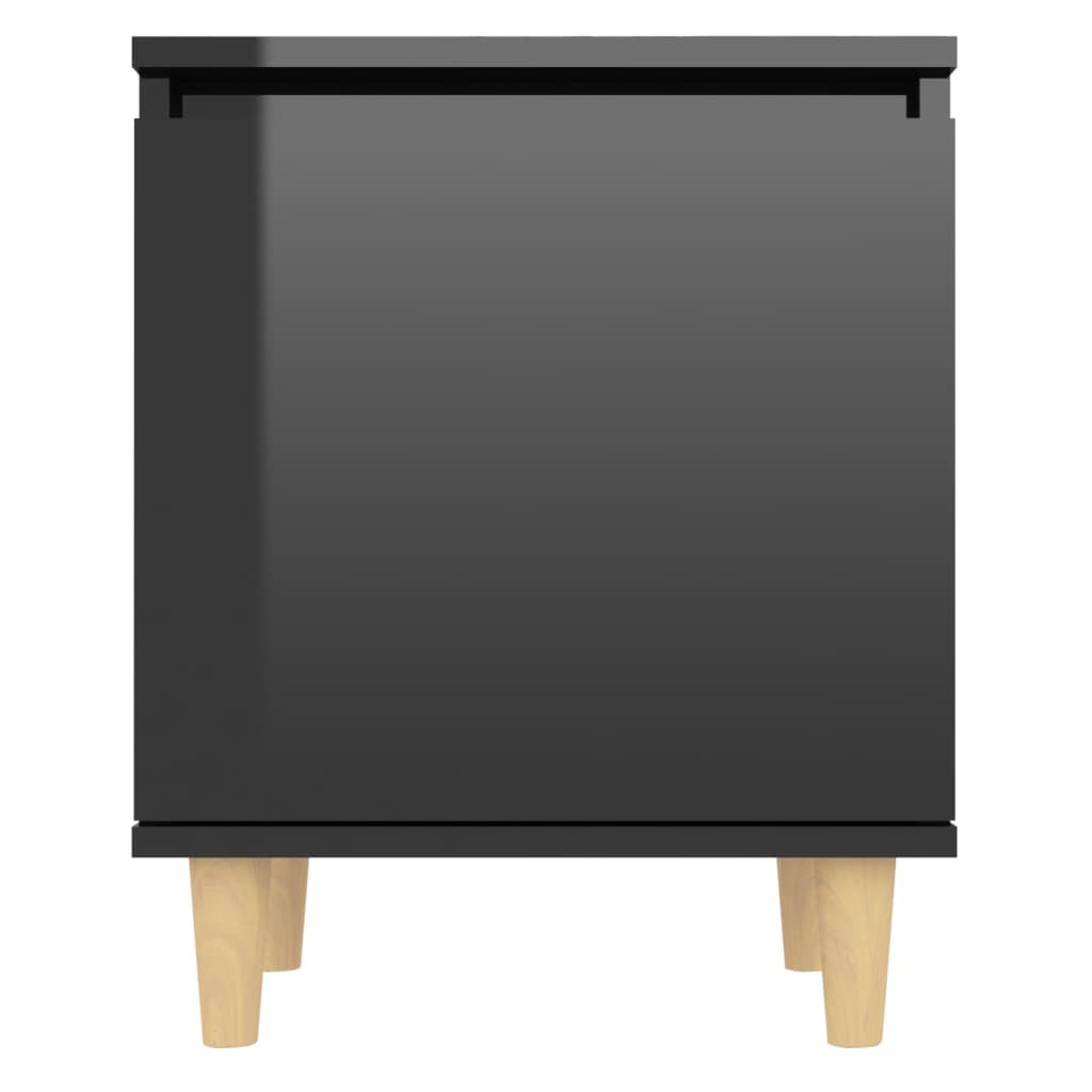 Noptiere cu picioare din lemn, 2 buc, negru extralucios, 40x30x50 cm - Lando