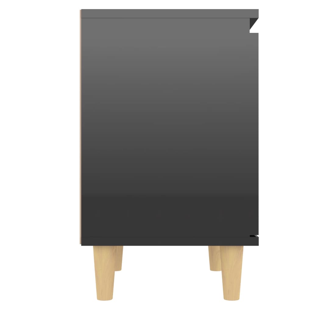 Noptiere cu picioare din lemn, 2 buc, negru extralucios, 40x30x50 cm - Lando