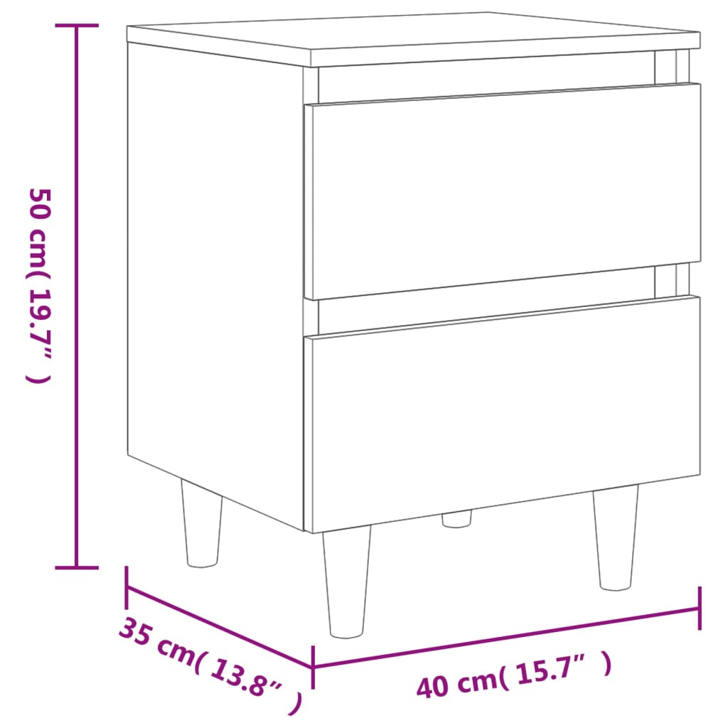 Noptiere picioare lemn masiv pin 2 buc stejar sonoma 40x35x50cm - Lando