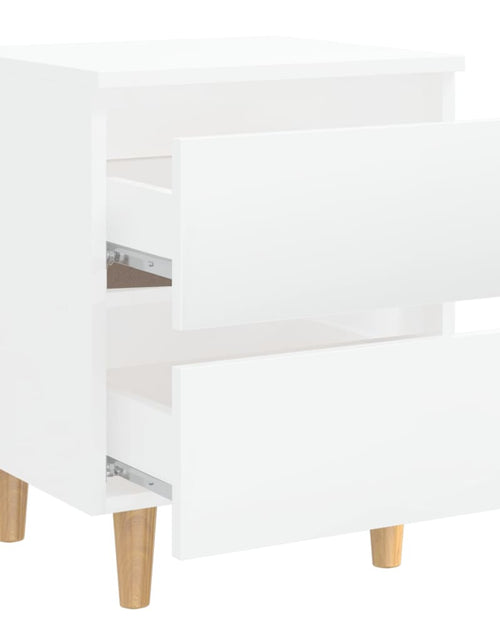 Încărcați imaginea în vizualizatorul Galerie, Noptiere &amp; picioare lemn pin 2 buc. alb extralucios 40x35x50 cm - Lando
