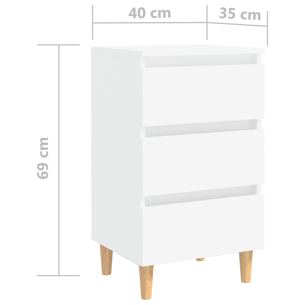 Noptiere cu picioare lemn masiv, 2 buc., alb, 40x35x69 cm - Lando