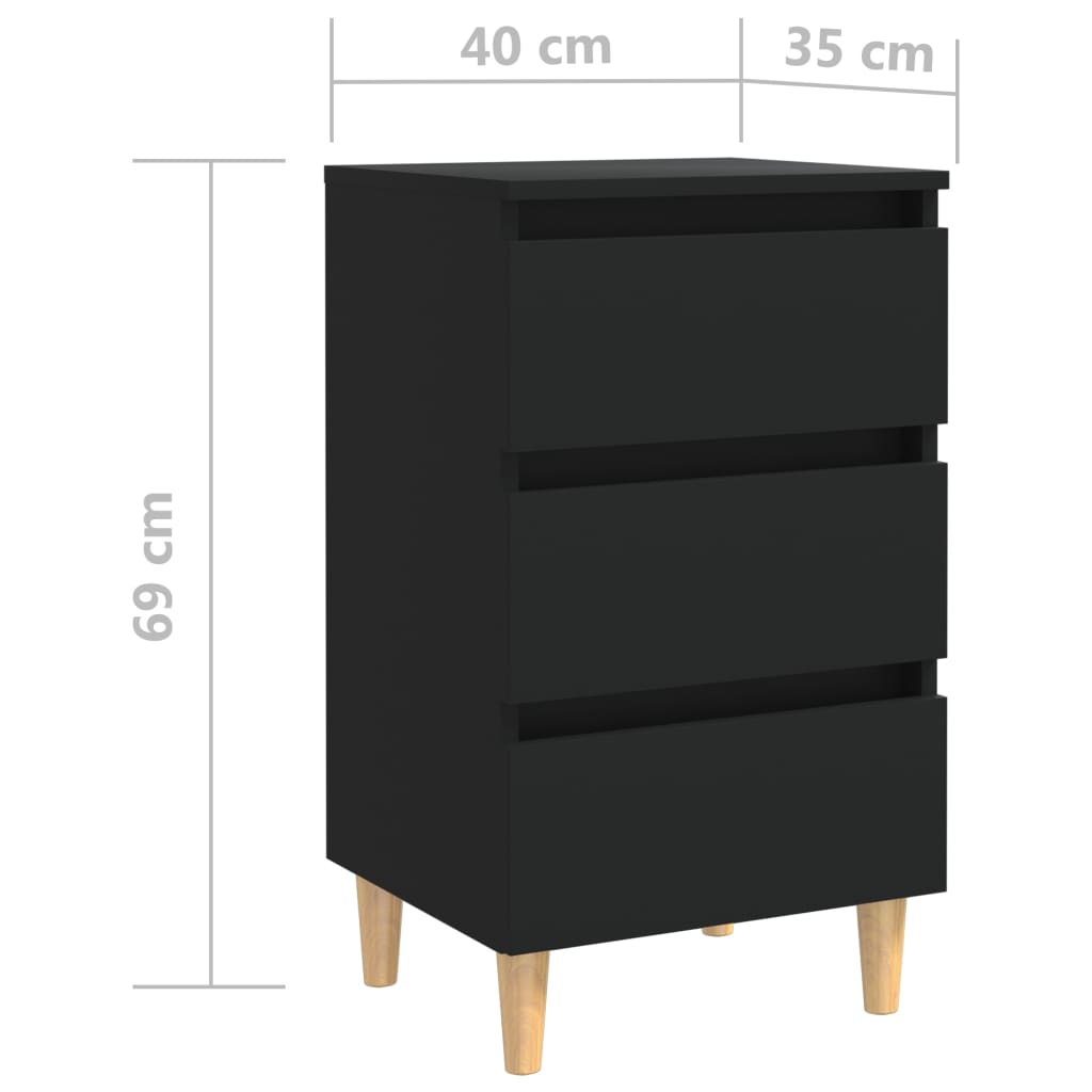 Noptiere cu picioare lemn masiv, 2 buc., negru, 40x35x69 cm - Lando