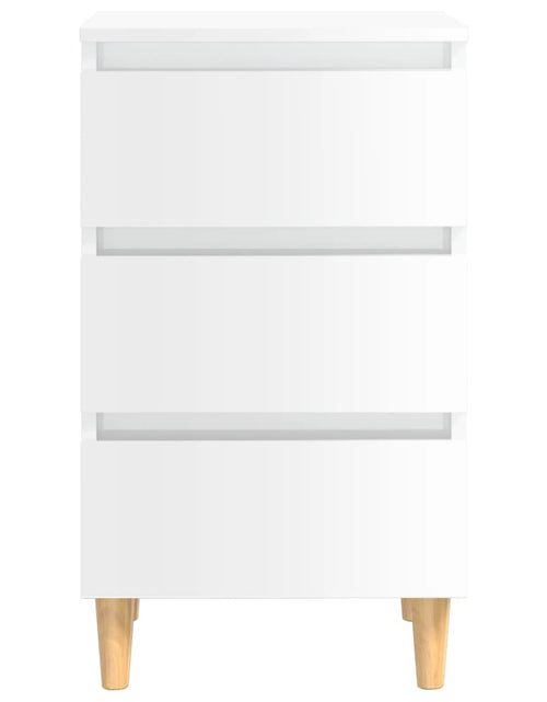Încărcați imaginea în vizualizatorul Galerie, Noptiere &amp; picioare lemn, 2 buc., alb extralucios, 40x35x69 cm - Lando

