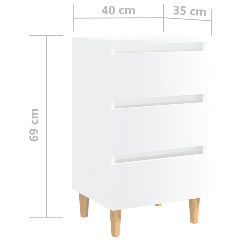 Noptiere & picioare lemn, 2 buc., alb extralucios, 40x35x69 cm - Lando