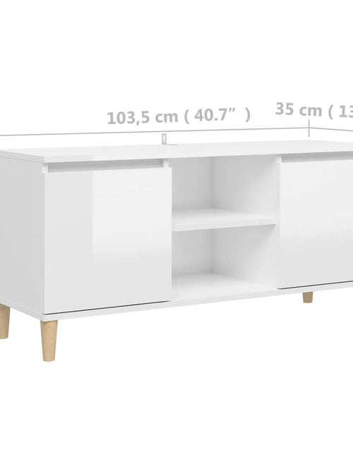 Încărcați imaginea în vizualizatorul Galerie, Comodă TV &amp; picioare lemn masiv alb extralucios 103,5x35x50 cm - Lando
