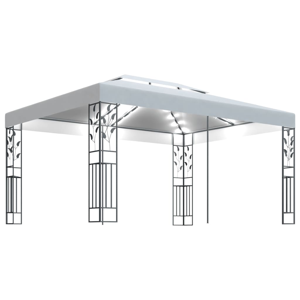 Pavilion cu acoperiș dublu & șiruri de lumini LED, alb, 3x4 m Lando - Lando