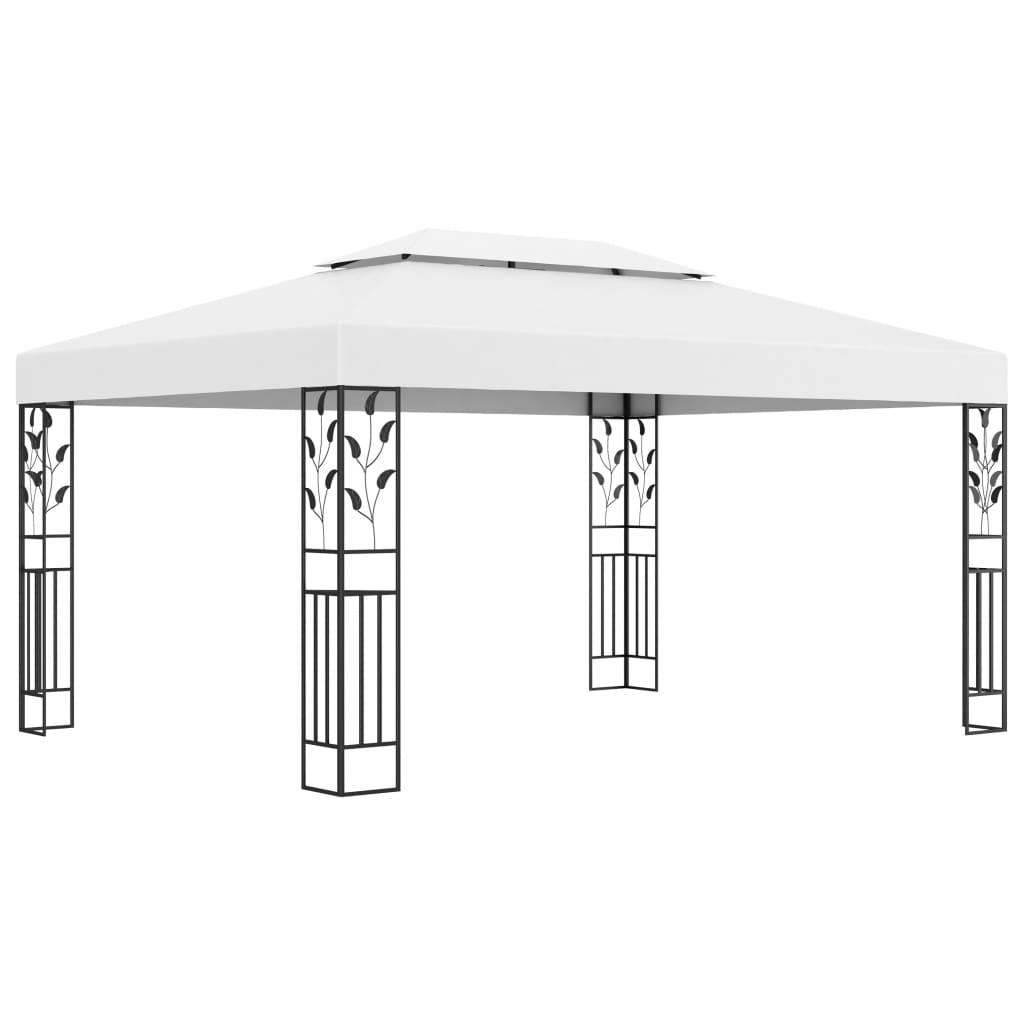 Pavilion cu acoperiș dublu & șiruri de lumini LED, alb, 3x4 m Lando - Lando