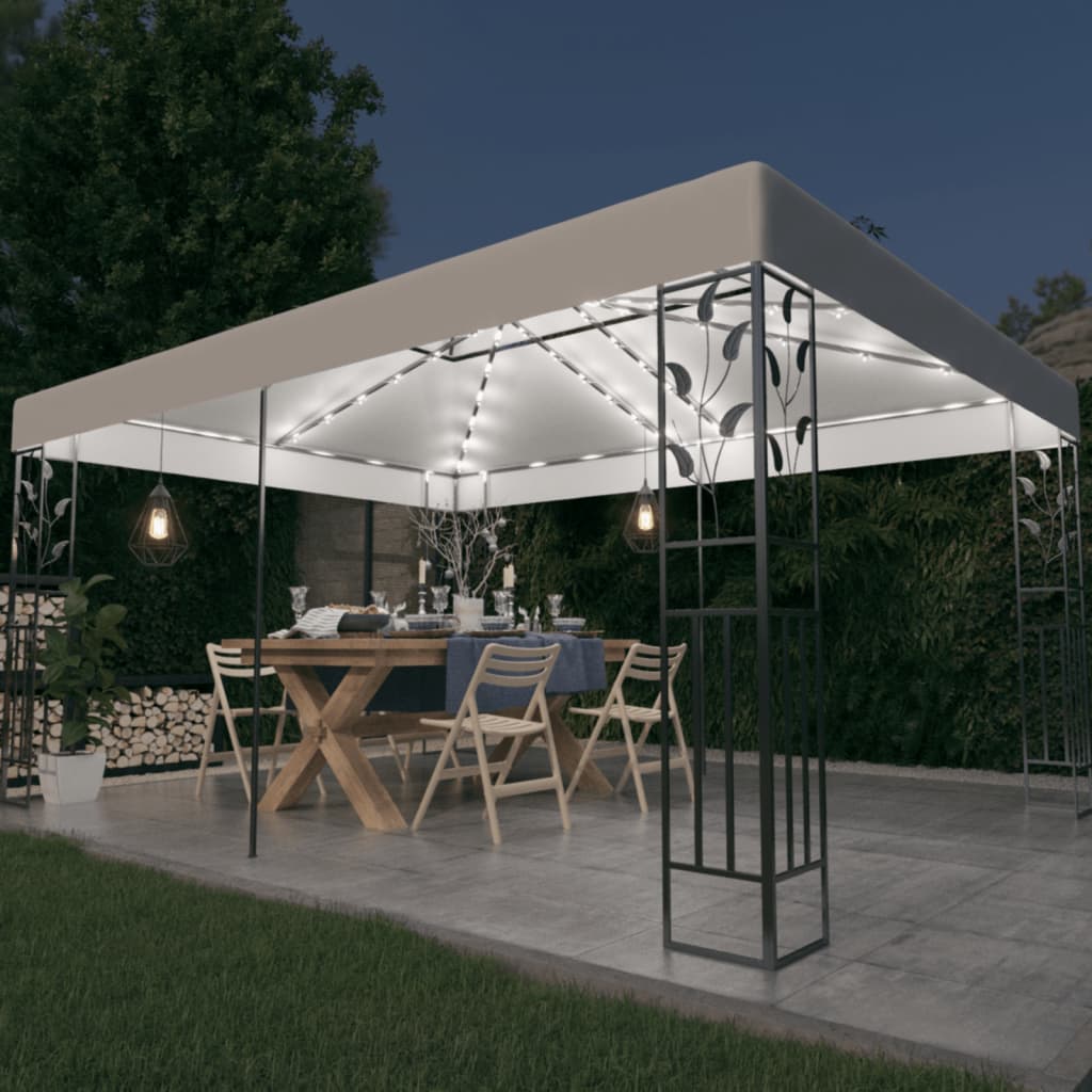 Pavilion cu acoperiș dublu & șiruri de lumini LED, alb, 3x4 m Lando - Lando