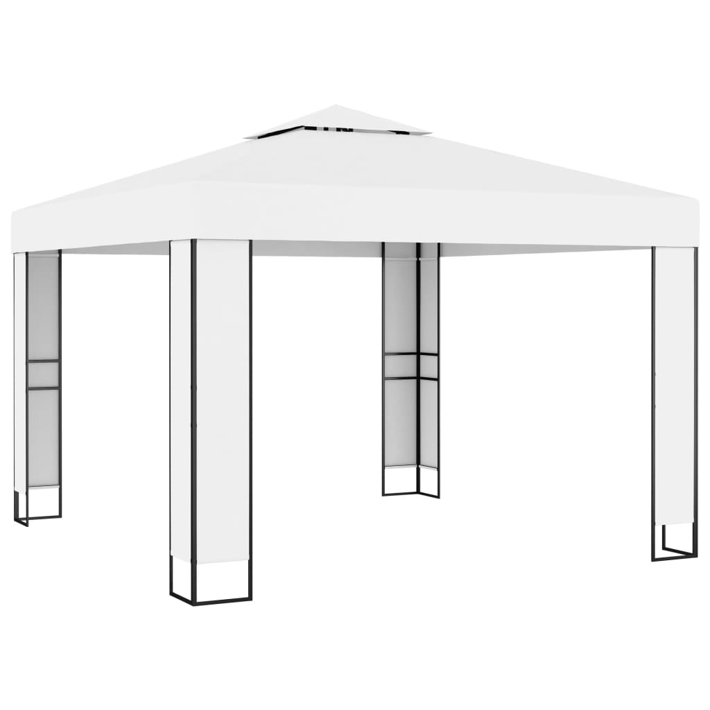 Pavilion cu acoperiș dublu & șiruri de lumini LED, alb, 3x3 m Lando - Lando