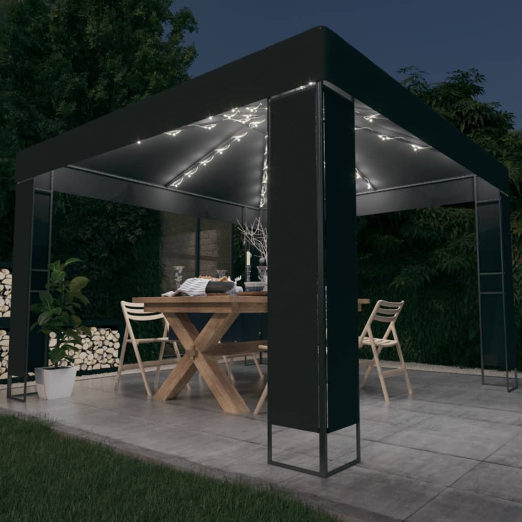 Pavilion cu acoperiș dublu & lumini LED, antracit, 3x3 m Lando - Lando