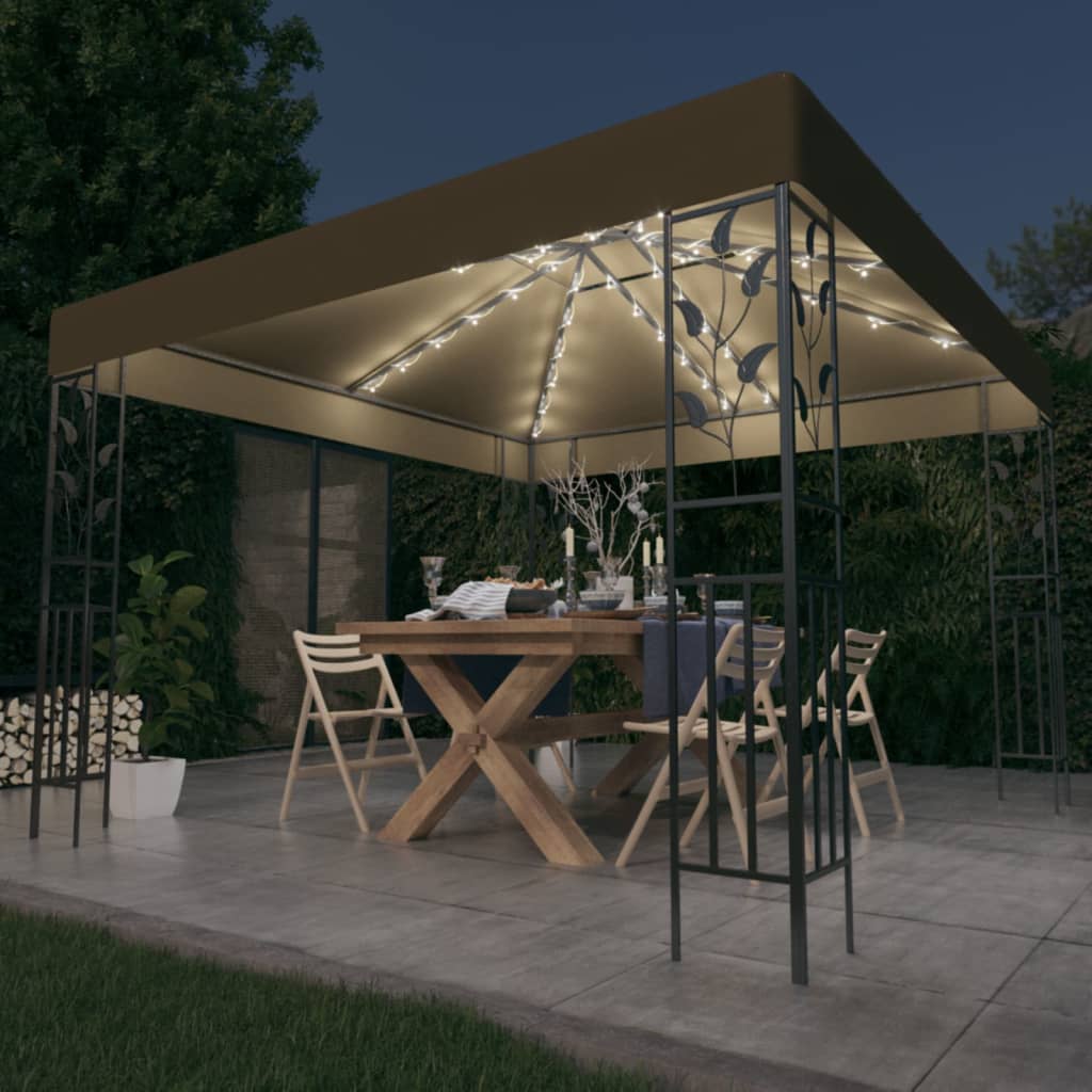 Pavilion cu șiruri de lumini LED, gri taupe, 3x3m, Lando - Lando