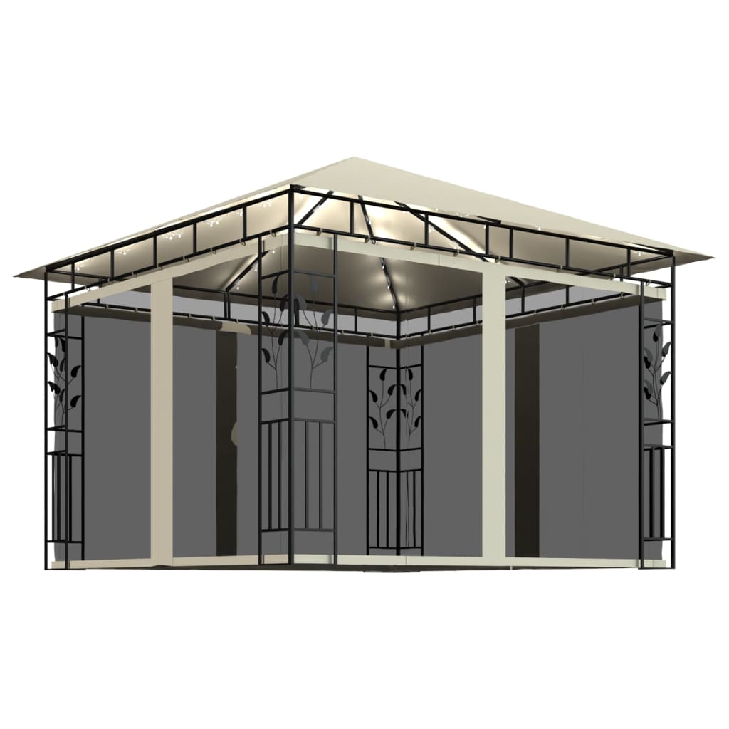 Pavilion cu plasă anti-țânțari & lumini LED crem 3x3x2,73m Lando - Lando