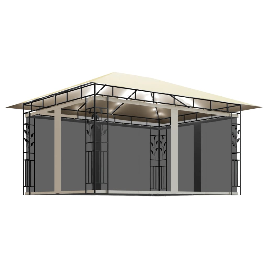 Pavilion cu plasă anti-țânțari & lumini LED crem 4x3x2,73m Lando - Lando