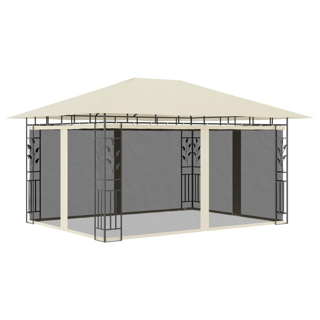 Pavilion cu plasă anti-țânțari & lumini LED crem 4x3x2,73m Lando - Lando