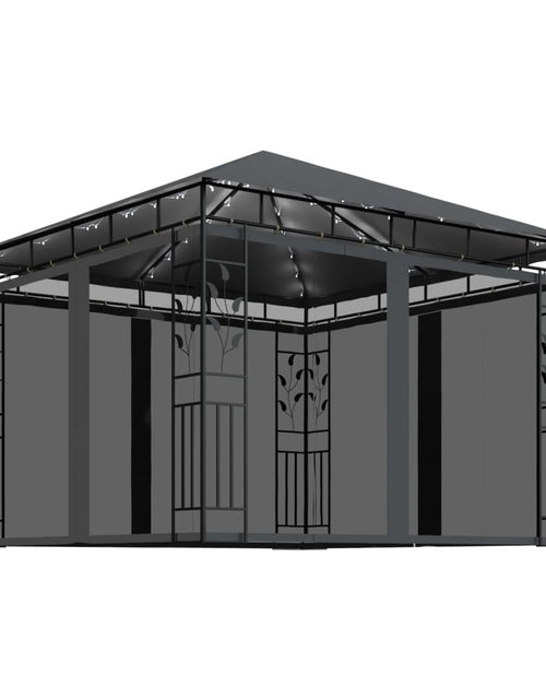 Încărcați imaginea în vizualizatorul Galerie, Pavilion cu plasă anti-țânțari&amp;lumini LED, antracit, 3x3x2,73 m Lando - Lando
