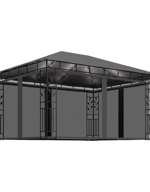 Încărcați imaginea în vizualizatorul Galerie, Pavilion cu plasă anti-țânțari&amp;lumini LED, antracit, 4x3x2,73 m Lando - Lando
