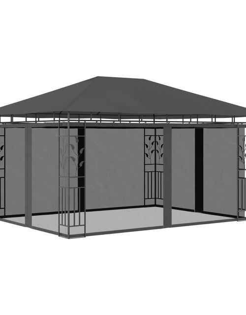 Загрузите изображение в средство просмотра галереи, Pavilion cu plasă anti-țânțari&amp;lumini LED, antracit, 4x3x2,73 m Lando - Lando
