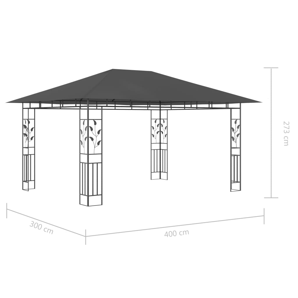 Pavilion cu plasă anti-țânțari&lumini LED, antracit, 4x3x2,73 m Lando - Lando