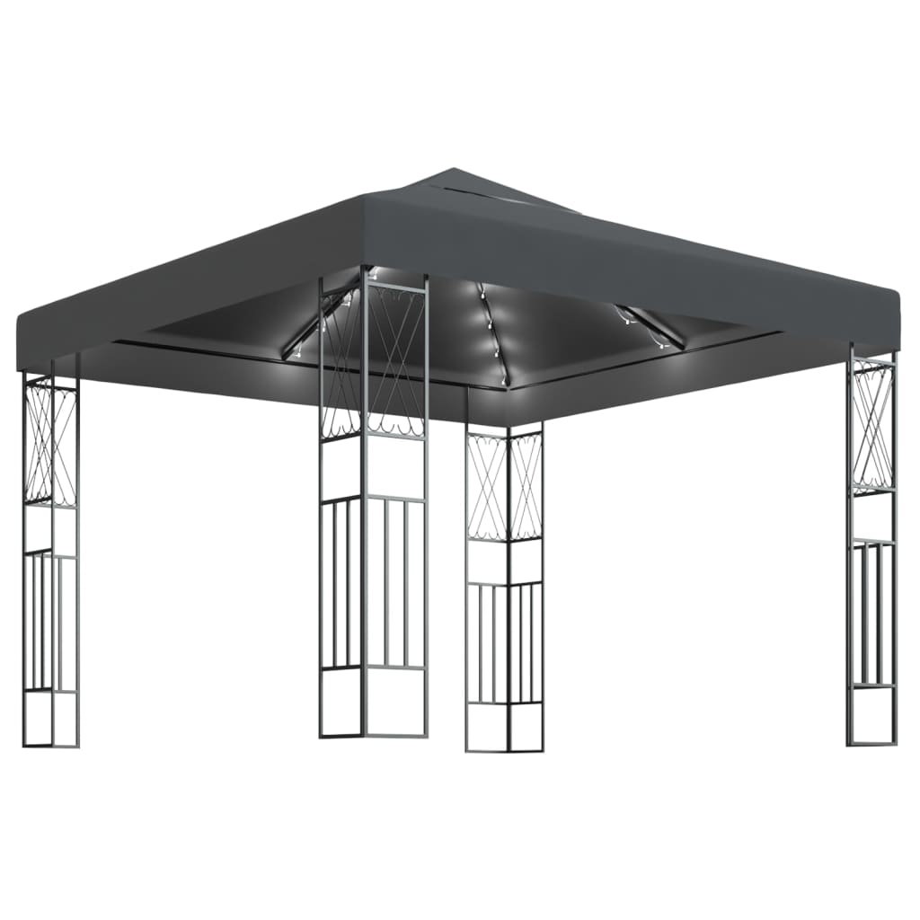 Pavilion cu șir de lumini LED, antracit, 3x3 m, țesătură Lando - Lando