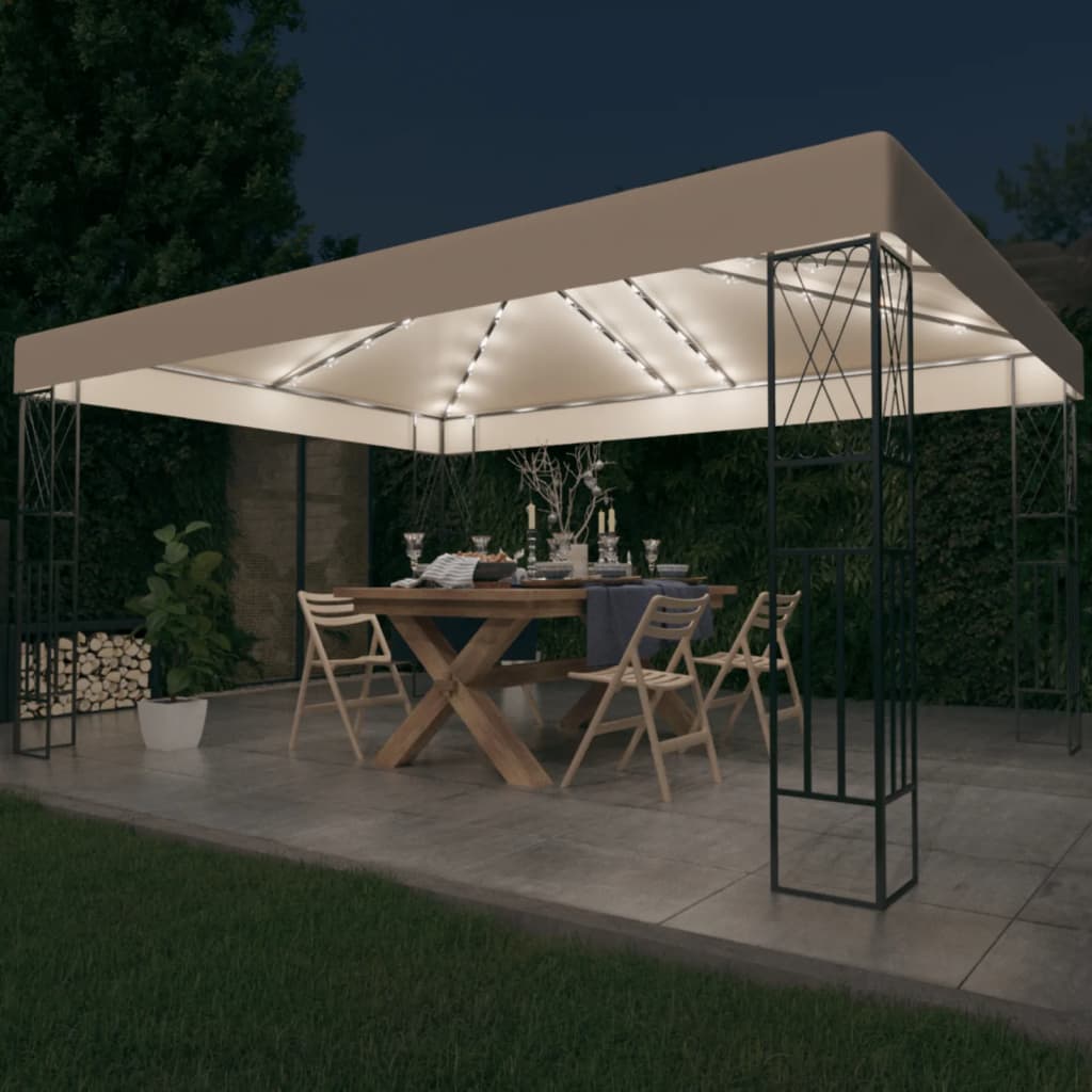 Pavilion cu șir de lumini LED, crem, 3x4 m, țesătură Lando - Lando