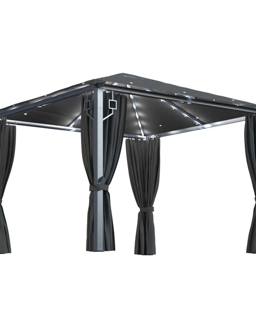 Încărcați imaginea în vizualizatorul Galerie, Pavilion cu perdele &amp; șiruri lumini LED antracit 3x3 m aluminiu Lando - Lando
