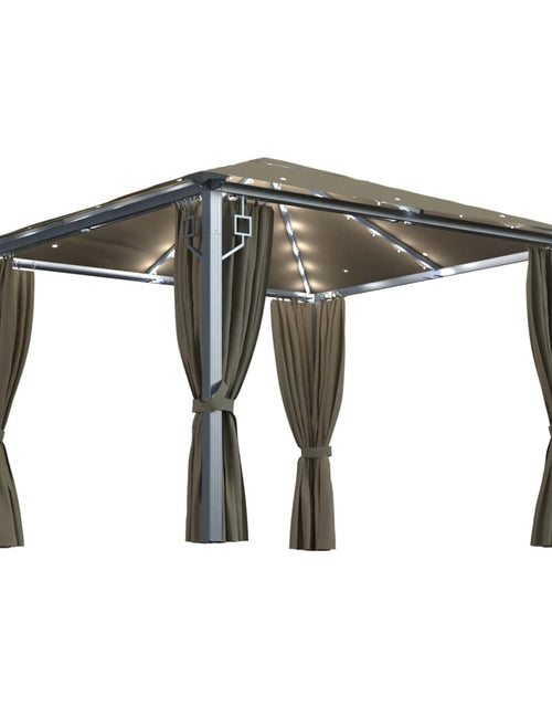 Загрузите изображение в средство просмотра галереи, Pavilion cu perdele&amp;șiruri lumini LED gri taupe 3x3 m aluminiu Lando - Lando
