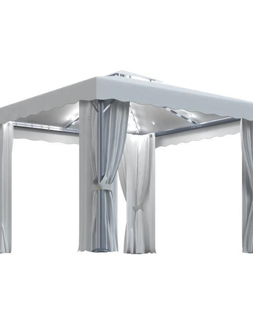 Încărcați imaginea în vizualizatorul Galerie, Pavilion cu perdele &amp; șiruri lumini LED, alb crem, 3x3 m Lando - Lando
