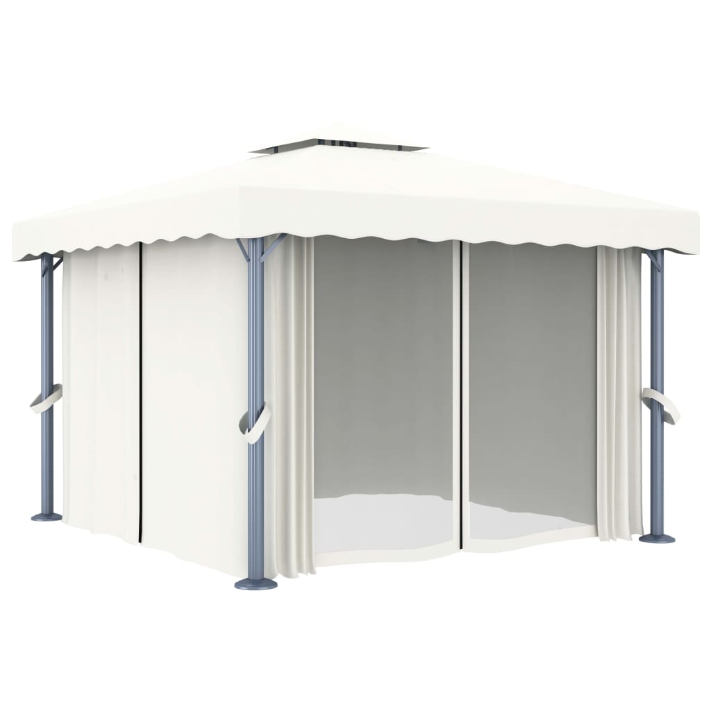 Pavilion cu perdele & șiruri lumini LED, alb crem, 3x3 m Lando - Lando