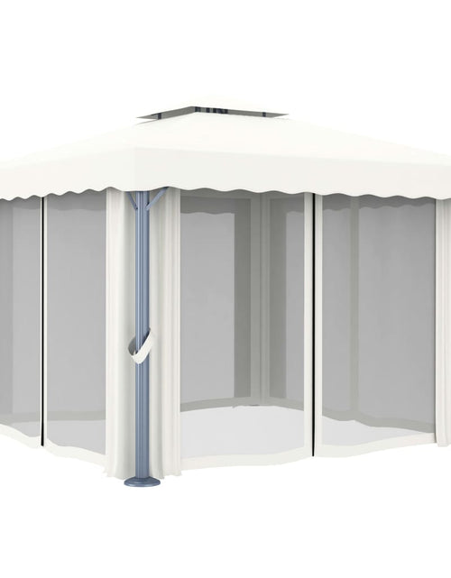 Încărcați imaginea în vizualizatorul Galerie, Pavilion cu perdele &amp; șiruri lumini LED, alb crem, 3x3 m Lando - Lando
