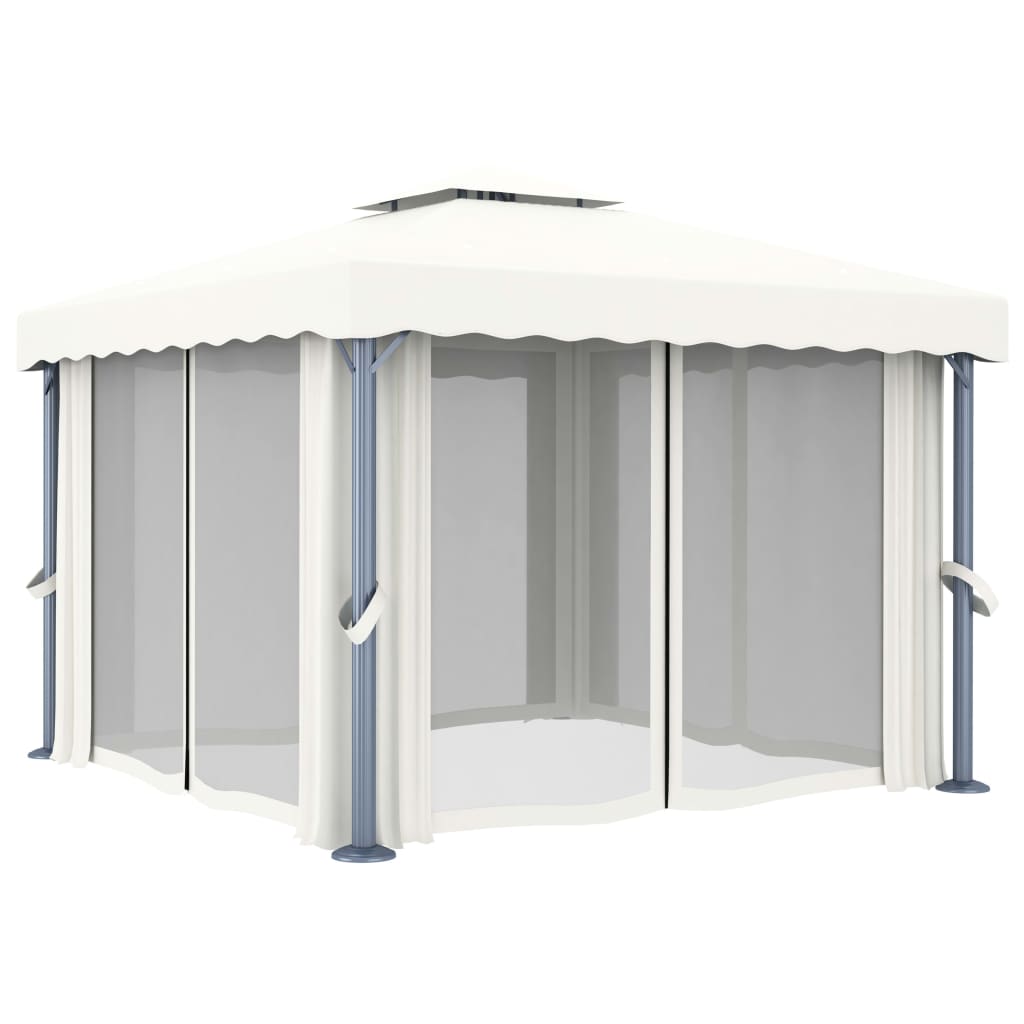 Pavilion cu perdele & șiruri lumini LED, alb crem, 3x3 m Lando - Lando