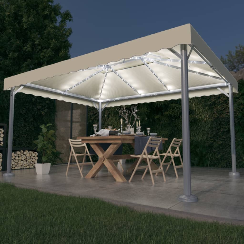 Pavilion cu șiruri lumini LED, crem, 400x300 cm, aluminiu Lando - Lando