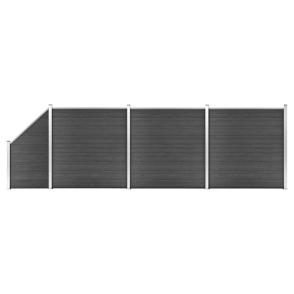 Set de panouri de gard, negru, 619x(105-186) cm, WPC Lando - Lando