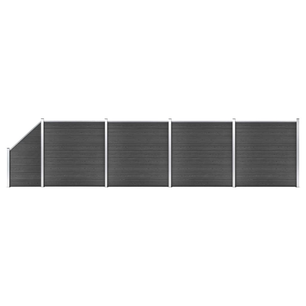 Set de panouri de gard, negru, 792x(105-186) cm, WPC Lando - Lando