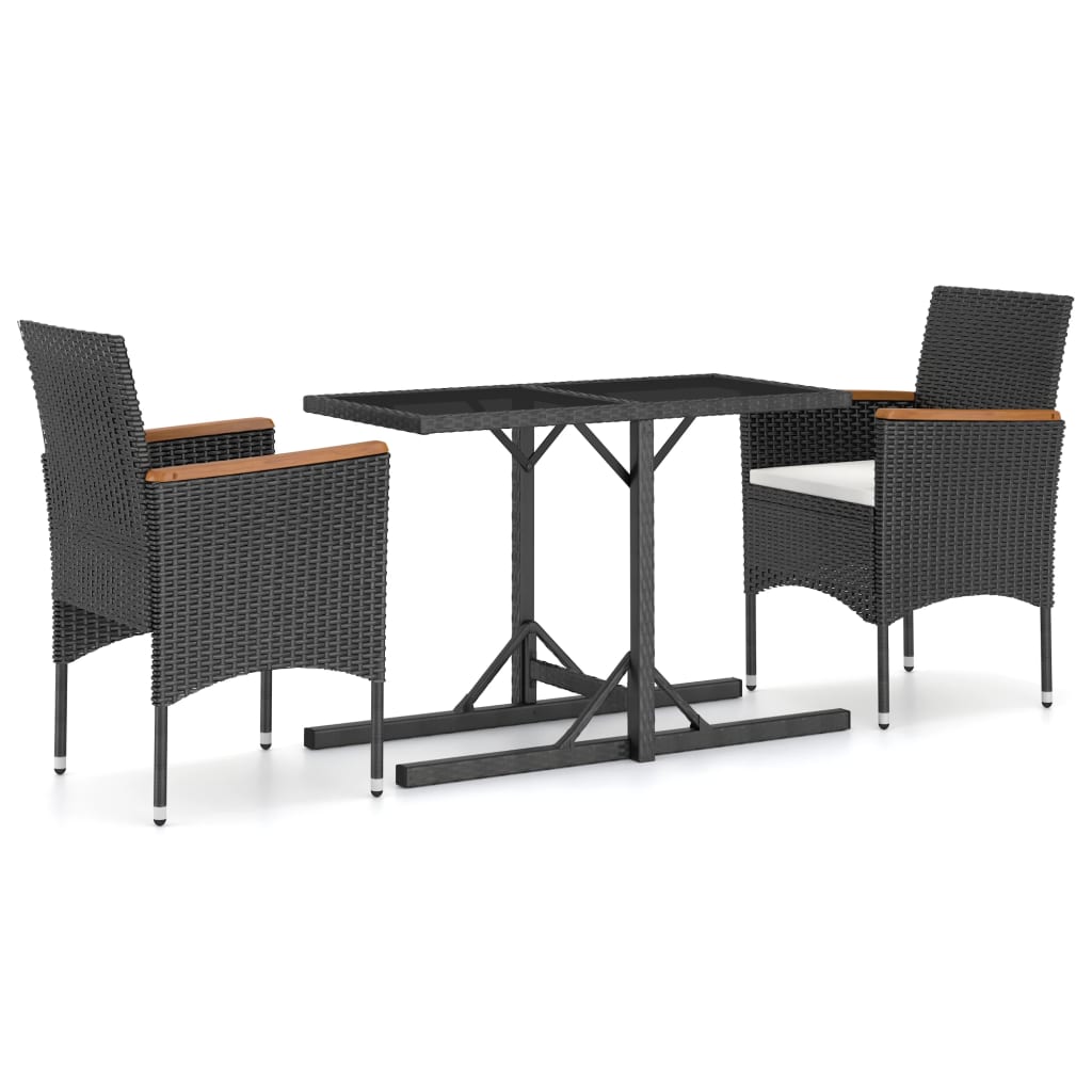 Set mobilier de grădină, 3 piese, negru - Lando