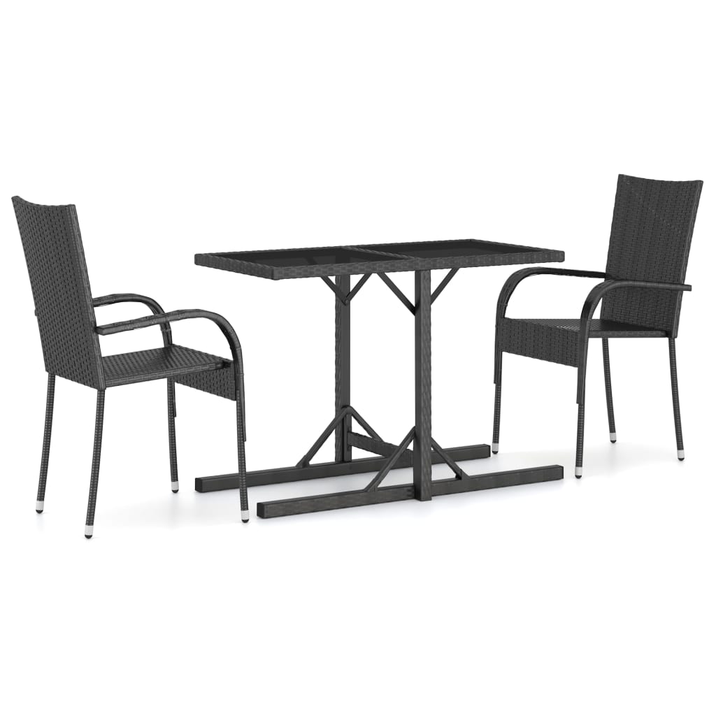 Set mobilier de grădină, 3 piese, negru - Lando