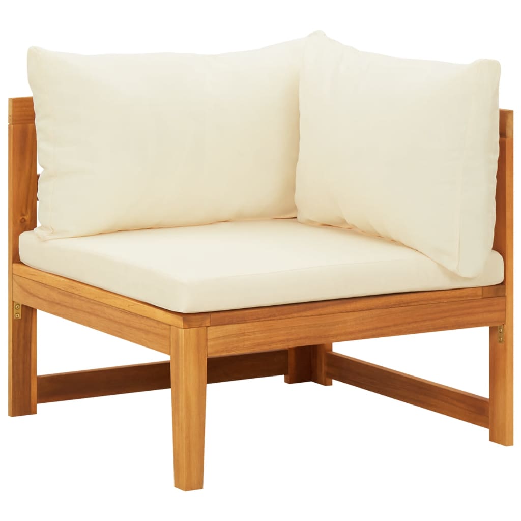 Canapea de colț cu perne alb crem, lemn masiv de acacia - Lando
