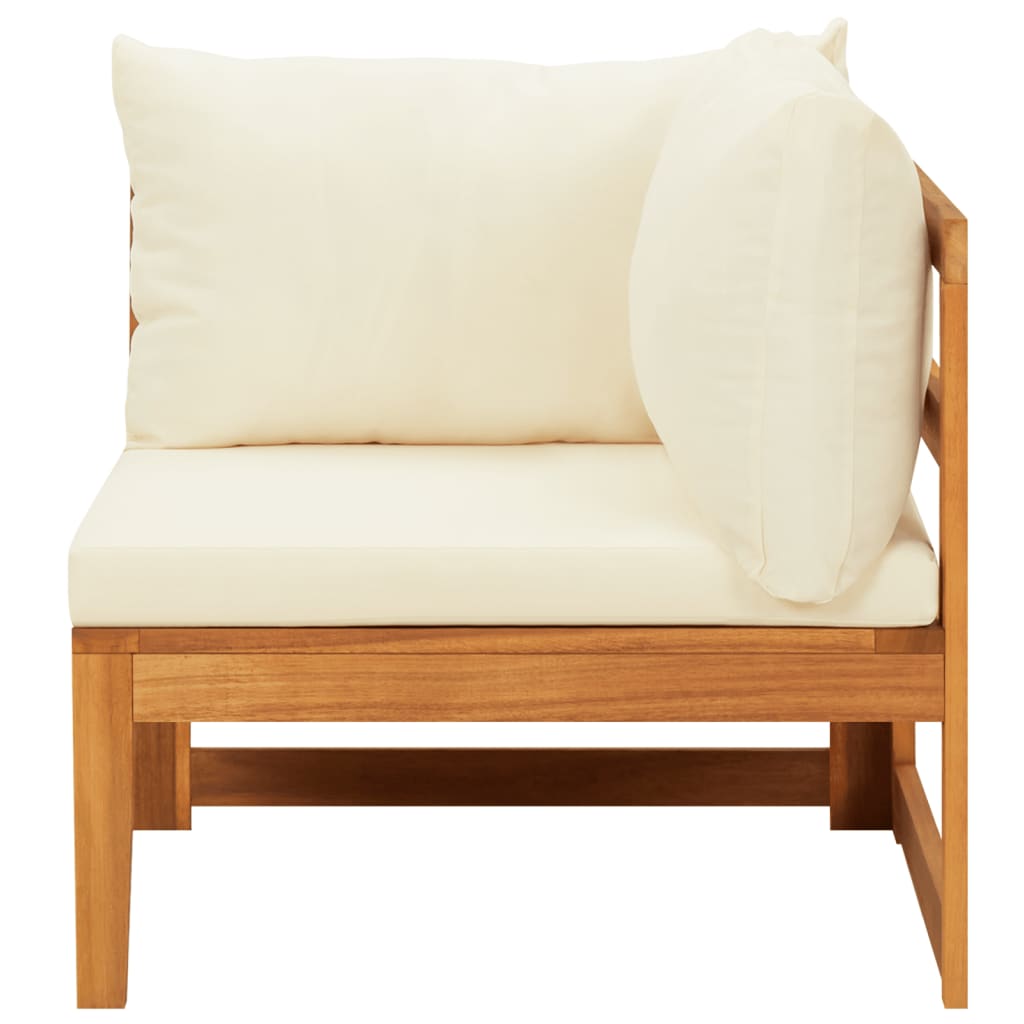Canapea de colț cu perne alb crem, lemn masiv de acacia - Lando