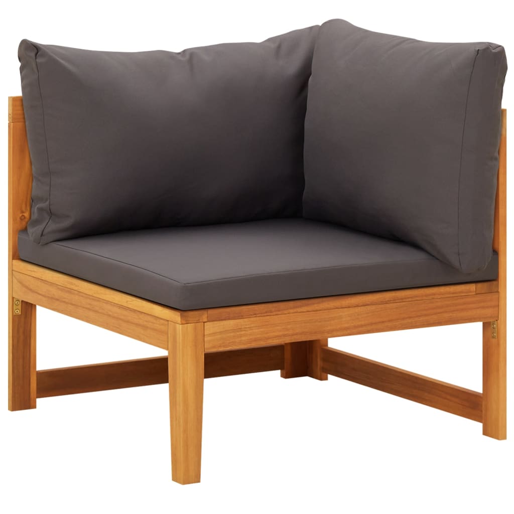 Canapea de colț cu perne gri închis, lemn masiv acacia - Lando