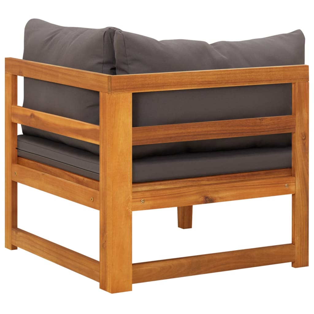 Canapea de colț cu perne gri închis, lemn masiv acacia - Lando