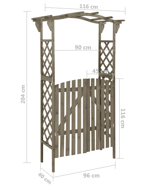 Загрузите изображение в средство просмотра галереи, Pergolă cu poartă, 116x40x204 cm, gri, lemn masiv de brad Lando - Lando
