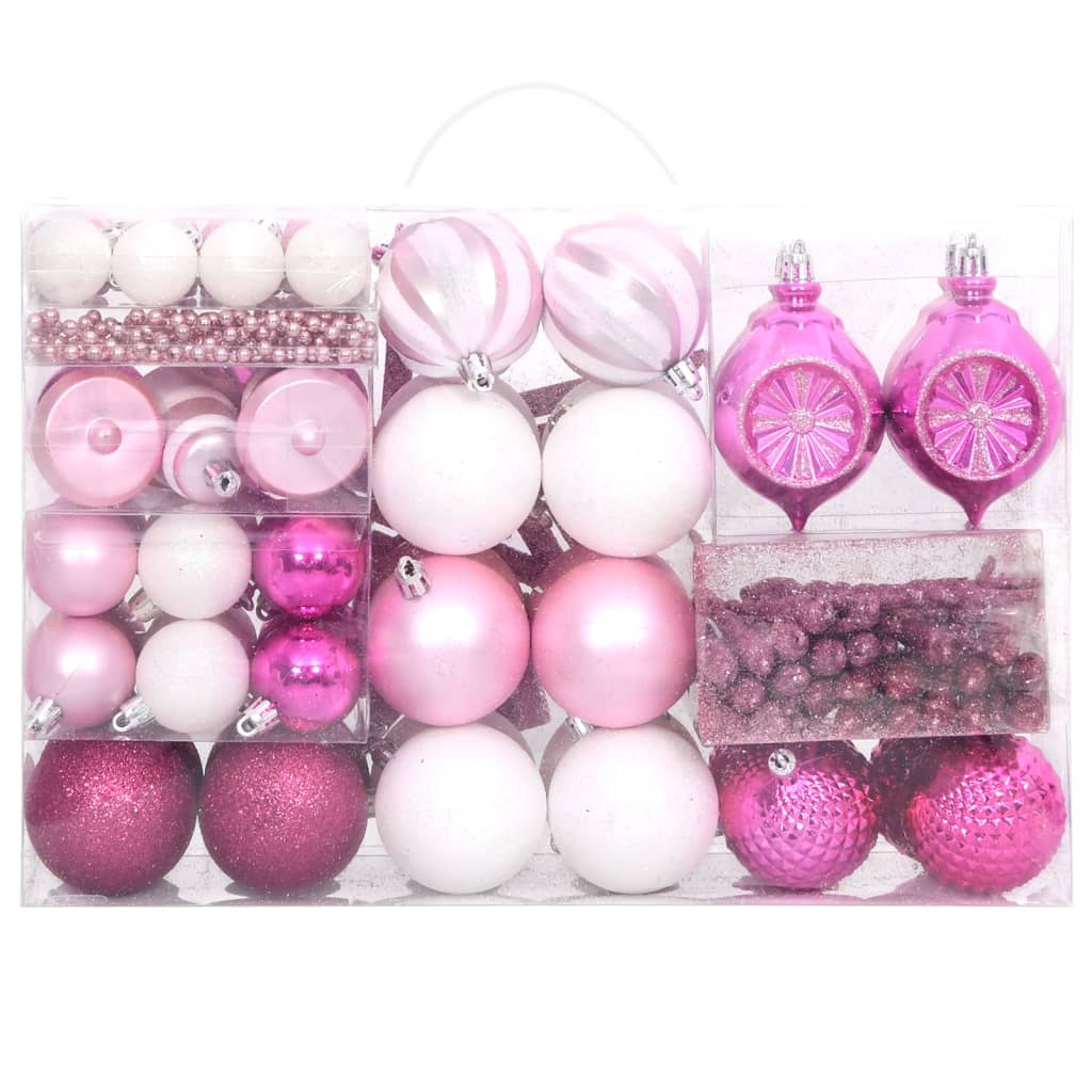 Set globuri de Crăciun, 108 piese, alb și roz Lando - Lando