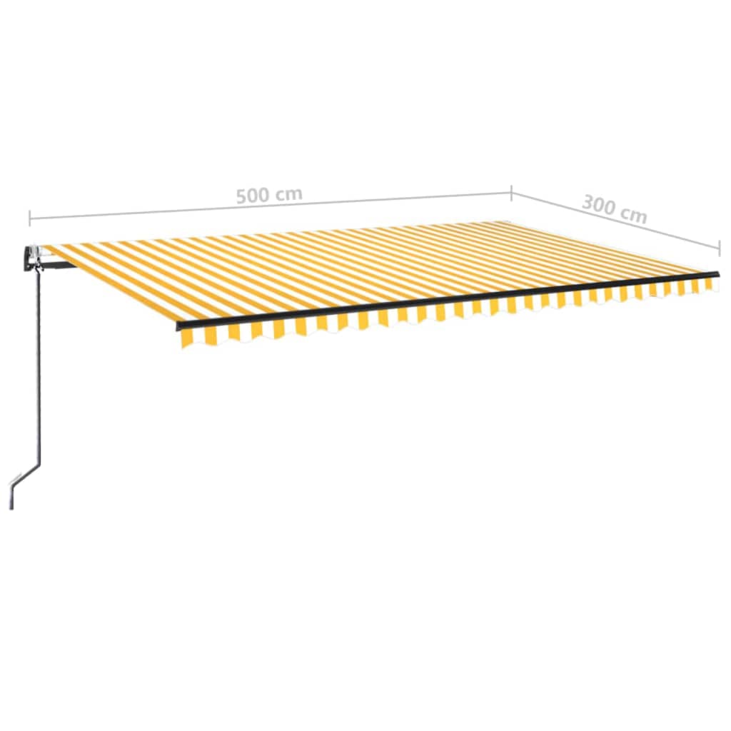 Copertină automată cu senzor vânt&LED, galben/alb, 500x300 cm